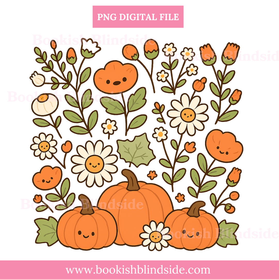 Trendy Pumpkin PNG – Cute Fall Clipart with Daisies for Sublimation, Stickers & Crafts