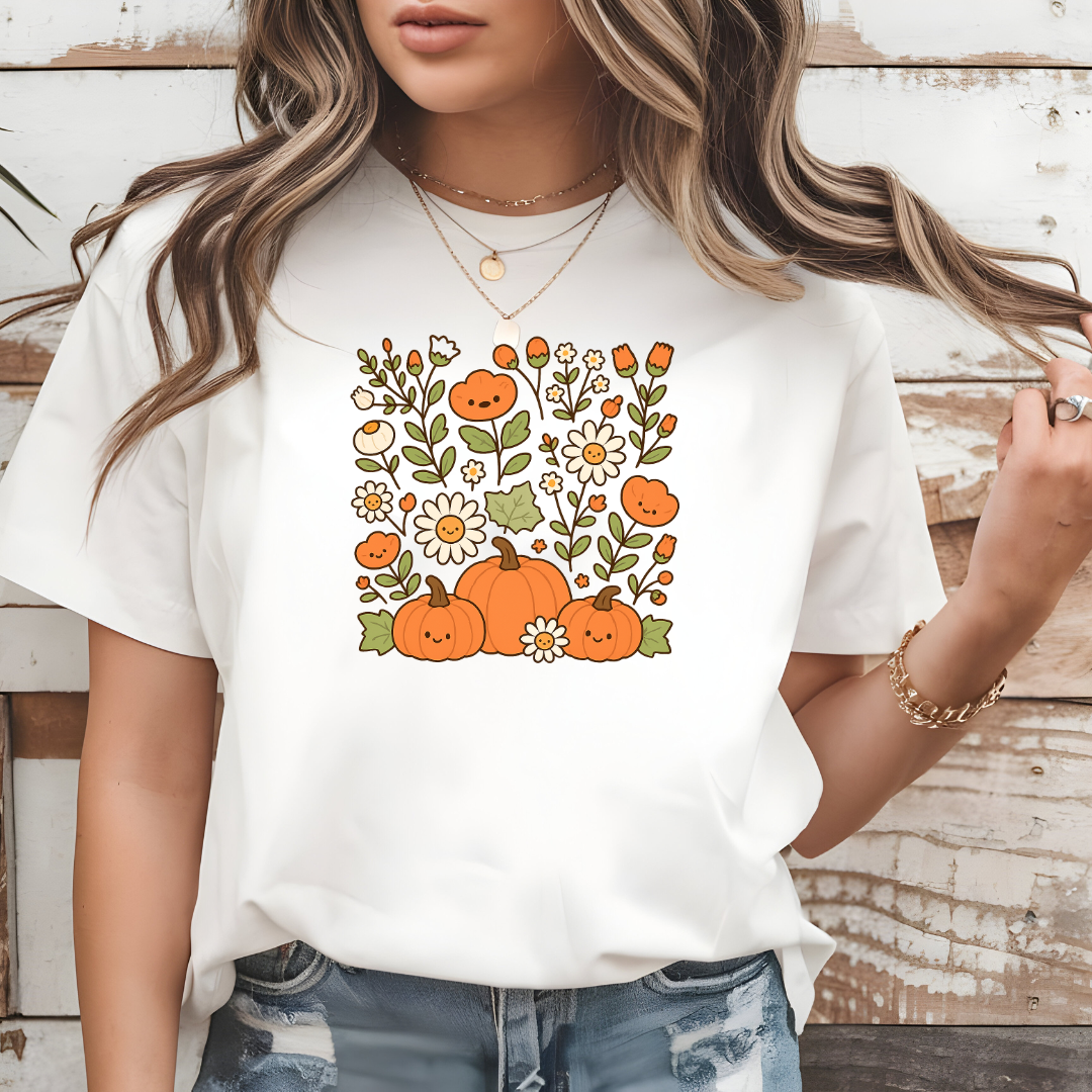 Trendy Pumpkin PNG – Cute Fall Clipart with Daisies for Sublimation, Stickers & Crafts