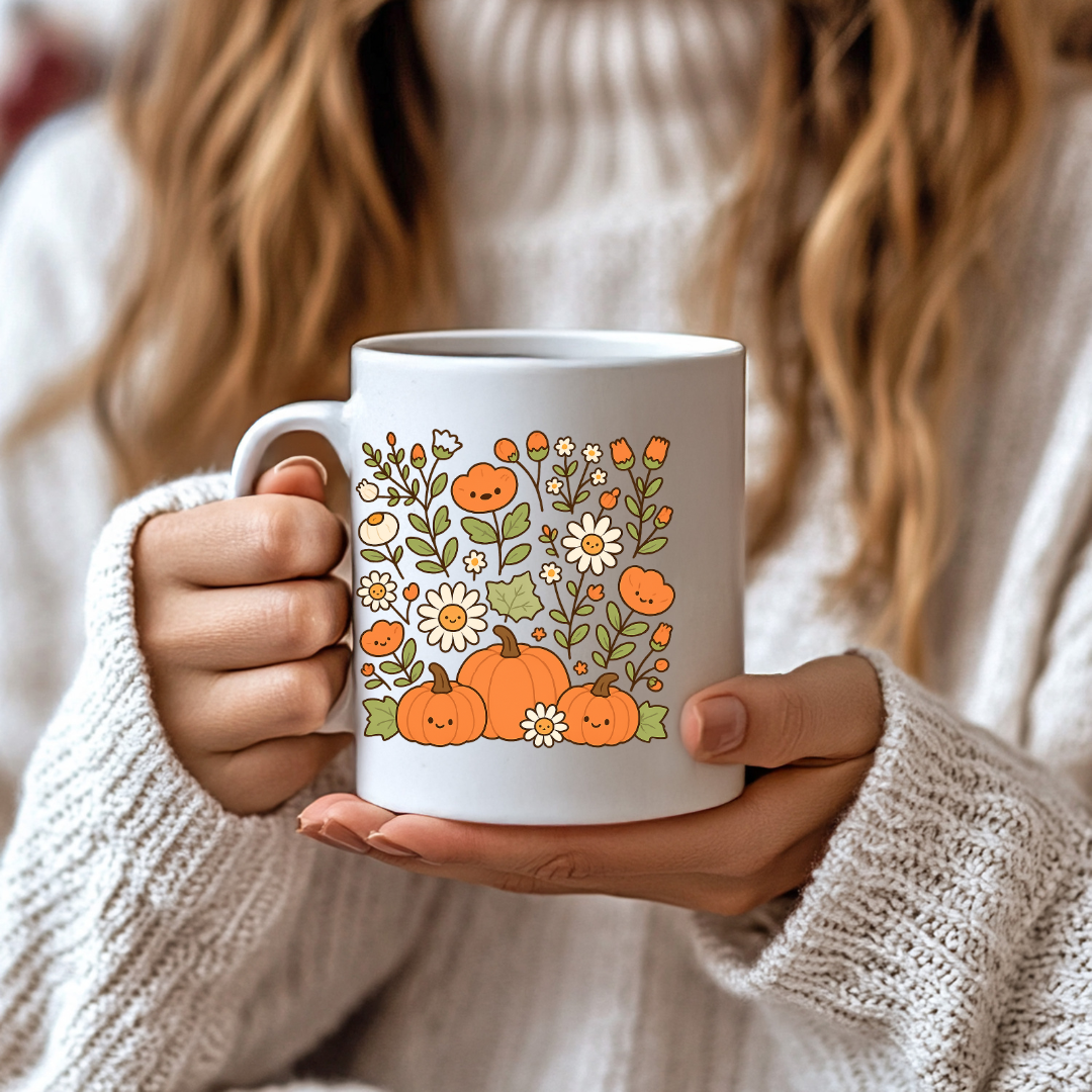 Trendy Pumpkin PNG – Cute Fall Clipart with Daisies for Sublimation, Stickers & Crafts
