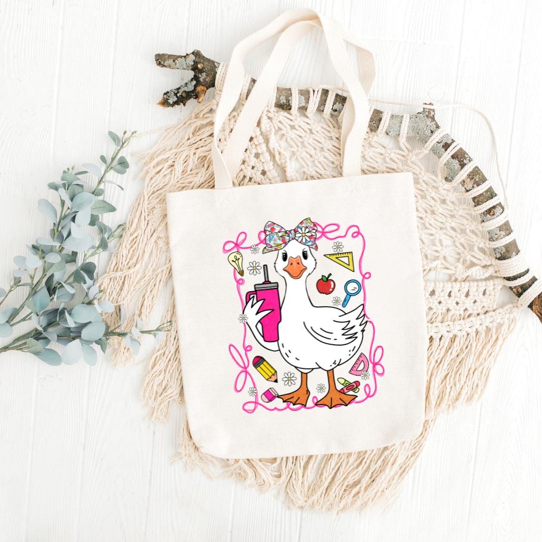 "Cute teacher goose PNG with glasses and pointer – funny school clipart for sublimation, teacher gifts, and classroom crafts"