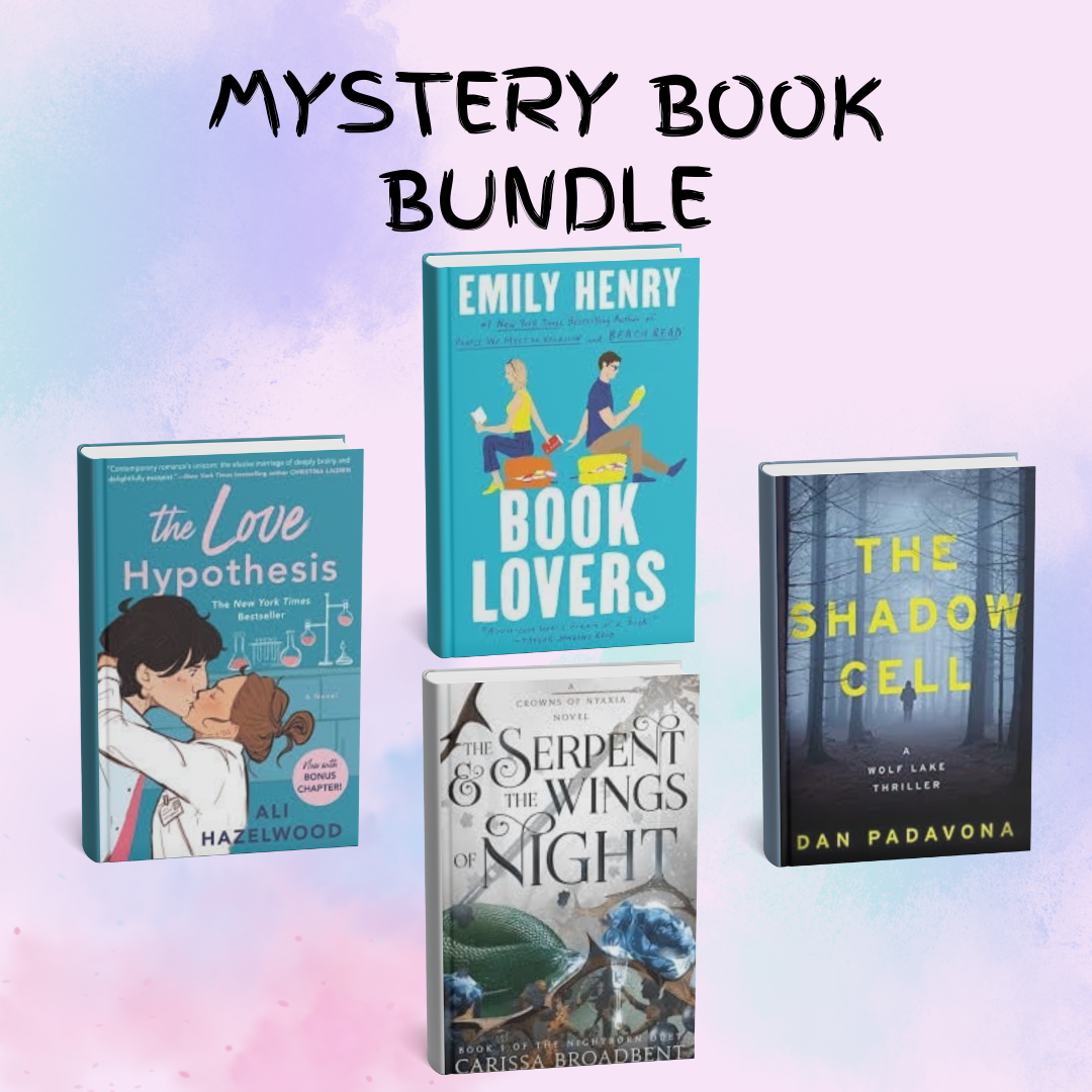 A promotional image featuring the cover of four different mystery books included in a bundle, with the title 'MYSTERY BOOK BUNDLE' across the top. The books have various cover designs indicating different stories and authors.