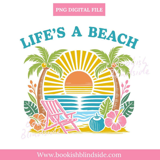 Life's a Beach PNG Retro Tropical Beach Sunset Sublimation Clipart