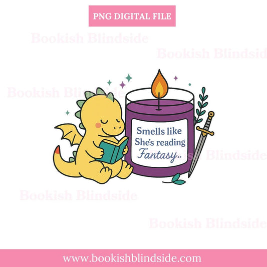 Magical Reading Companion: Dragon Sticker & Candle Set for Book Lovers PNG | Smells Like She’s Reading Fantasy | Bookish Digital Download