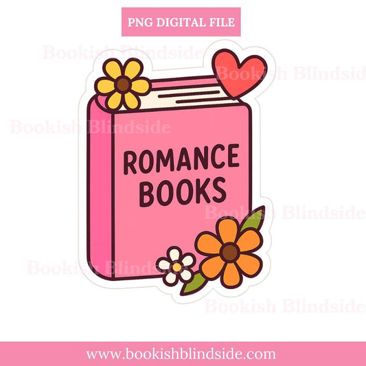 Romance Books PNG Sticker | Cute Digital Bookish Sticker for iPad, GoodNotes, Kindle | Pink Floral Romance Aesthetic Download