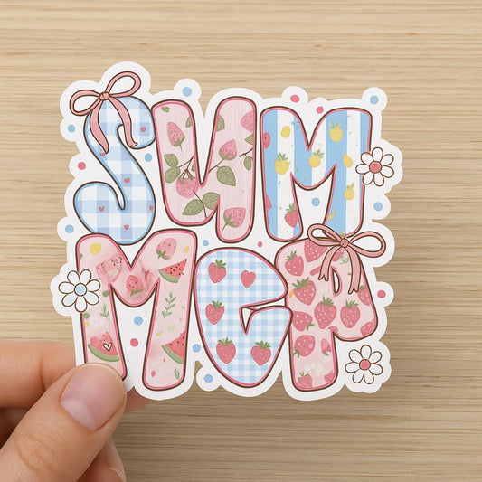 Kawaii Summer PNG | Fruit Patch Lettering Clipart | Cute Strawberry Watermelon Gingham Design | Sublimation File for T-Shirts & Crafts