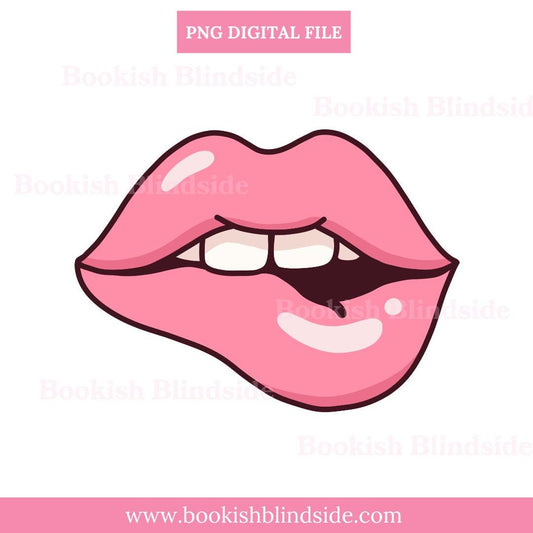 Pink Lips PNG | Flirty Biting Lip Digital Sticker | Glossy Pop Art Clipart | Sublimation Design for Spicy Romance Readers | Instant Download