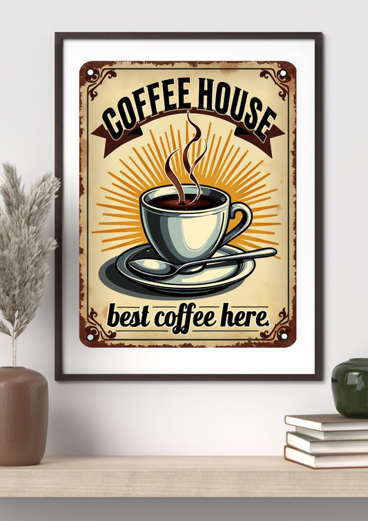 offee House Wall Art Printable | Vintage Cafe Sign | “Best Coffee Here” Retro Poster | Digital Download | Rustic Kitchen Decor