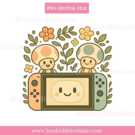 Pastel Gamer PNG | Cozy Gaming Digital Sticker | Kawaii Toads with Switch Clipart | Gaming Girl Aesthetic Download | Cute Gamer Art