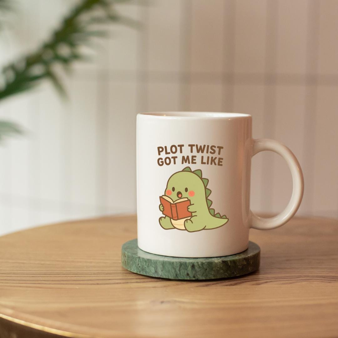 Plot Twist Got Me Like Sticker | Cute Dinosaur Reading PNG | Bookish Digital Sticker for GoodNotes, Kindle, iPad | Funny Book Lover Download
