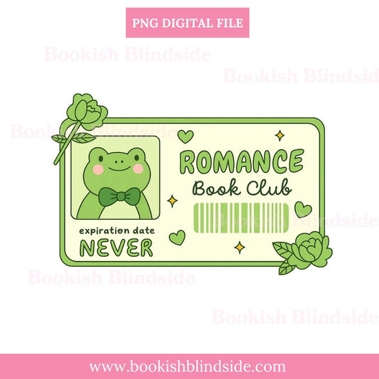 Romance Book Club ID Sticker  PNG - Cute Green Frog Bookish  – Digital Product