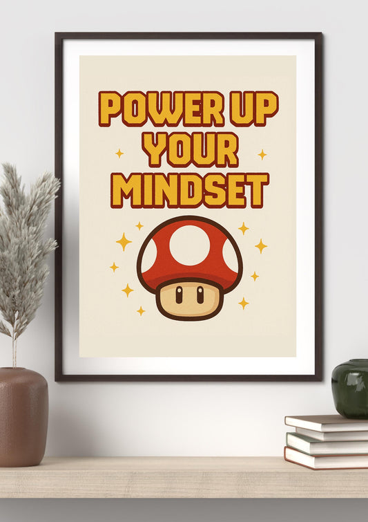 Power Up Your Mindset Wall Art | Cute Game Inspired Motivational Printable | Gamer Room Decor | Super Mushroom A4 Poster | Instant Download