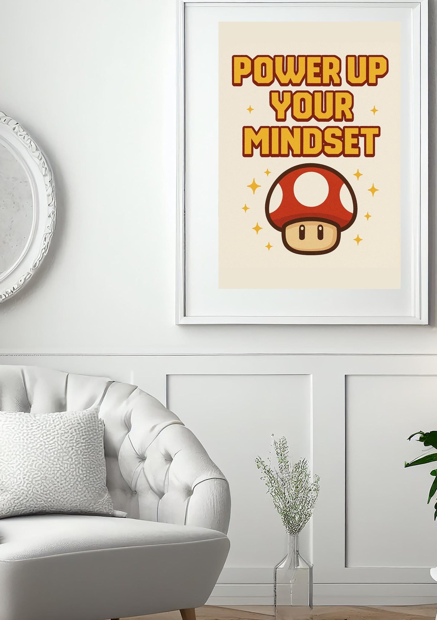Power Up Your Mindset Wall Art | Cute Game Inspired Motivational Printable | Gamer Room Decor | Super Mushroom A4 Poster | Instant Download
