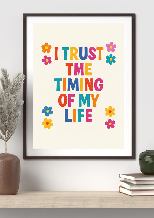 I Trust the Timing of My Life Wall Art | Positive Affirmation Printable | Retro Rainbow Quote Poster | Digital Download |Mental Health Decor