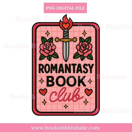 Romantasy Book Club PNG | Digital Sticker File | Fantasy Romance Sword & Rose Design | Bookish Aesthetic Clipart | Instant Download