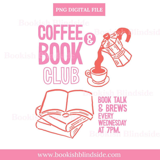 Coffee and Book Club Sticker PNG | Digital Book Club Sign | Cute Reading & Coffee Aesthetic | Printable PNG | Book Talk Brews Art | Bookish