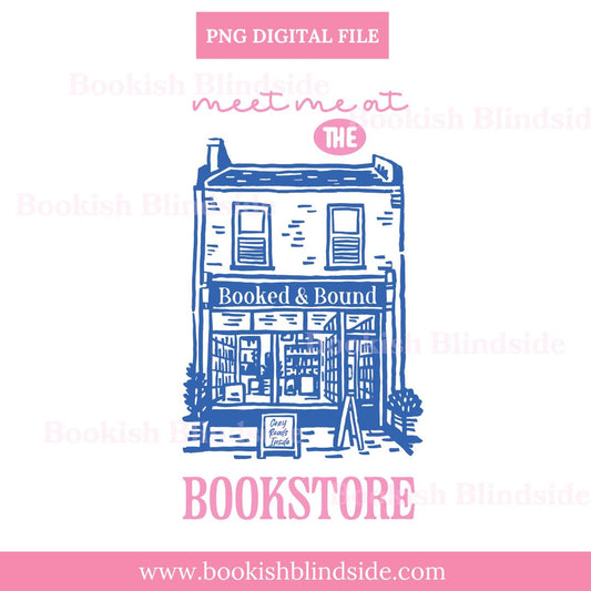 Meet Me at the Bookstore PNG | Book Lover Digital Sticker | Cozy Bookshop Clipart | Hand Drawn Bookstore Design | Digital Products