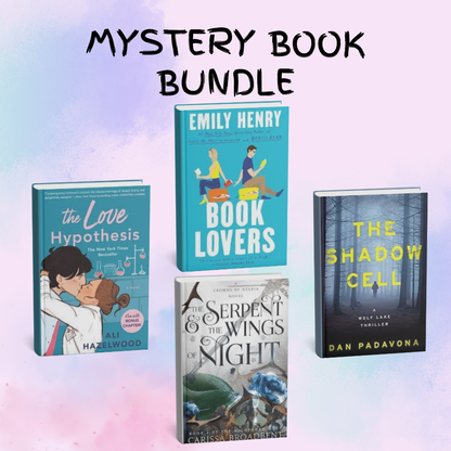 A promotional image featuring the cover of four different mystery books included in a bundle, with the title 'MYSTERY BOOK BUNDLE' across the top. The books have various cover designs indicating different stories and authors.