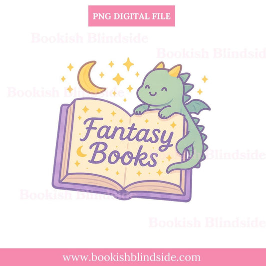 Fantasy Books Sticker PNG | Kawaii Dragon Bookish Digital Download | Cute Reading Sticker for GoodNotes, iPad, Kindle | Fantasy Lover Gift