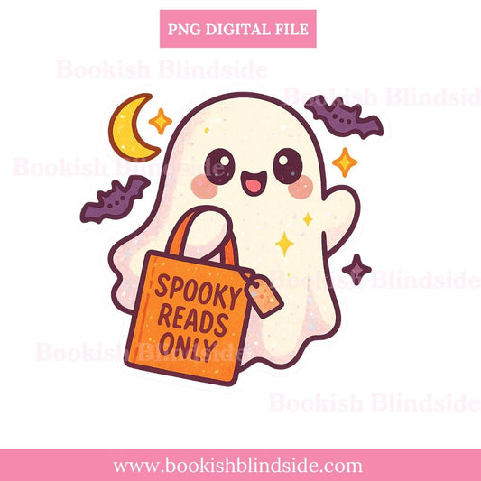 Kawaii Spooky Reads Only Ghost PNG | Cute Halloween Book Sticker | Digital Download for GoodNotes, iPad, Kindle, Book Journal | Bookish Fall