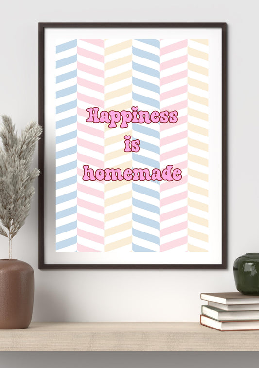 Happiness Is Homemade Kitchen Wall Art | Pastel Digital Print | Kawaii Quote Poster | Printable Home Decor | Cozy Aesthetic Digital Download