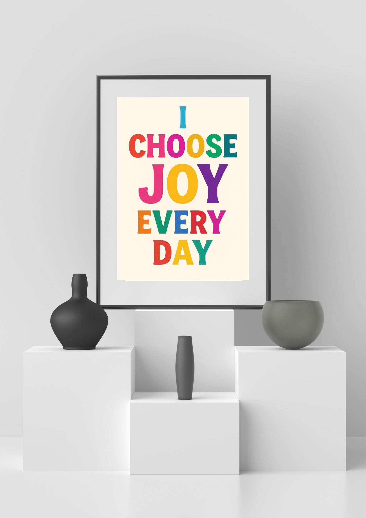 I Choose Joy Every Day Wall Art | Colorful Affirmation Printable | Retro Rainbow Quote Poster | Positive Mental Health Decor | Digital  PNG