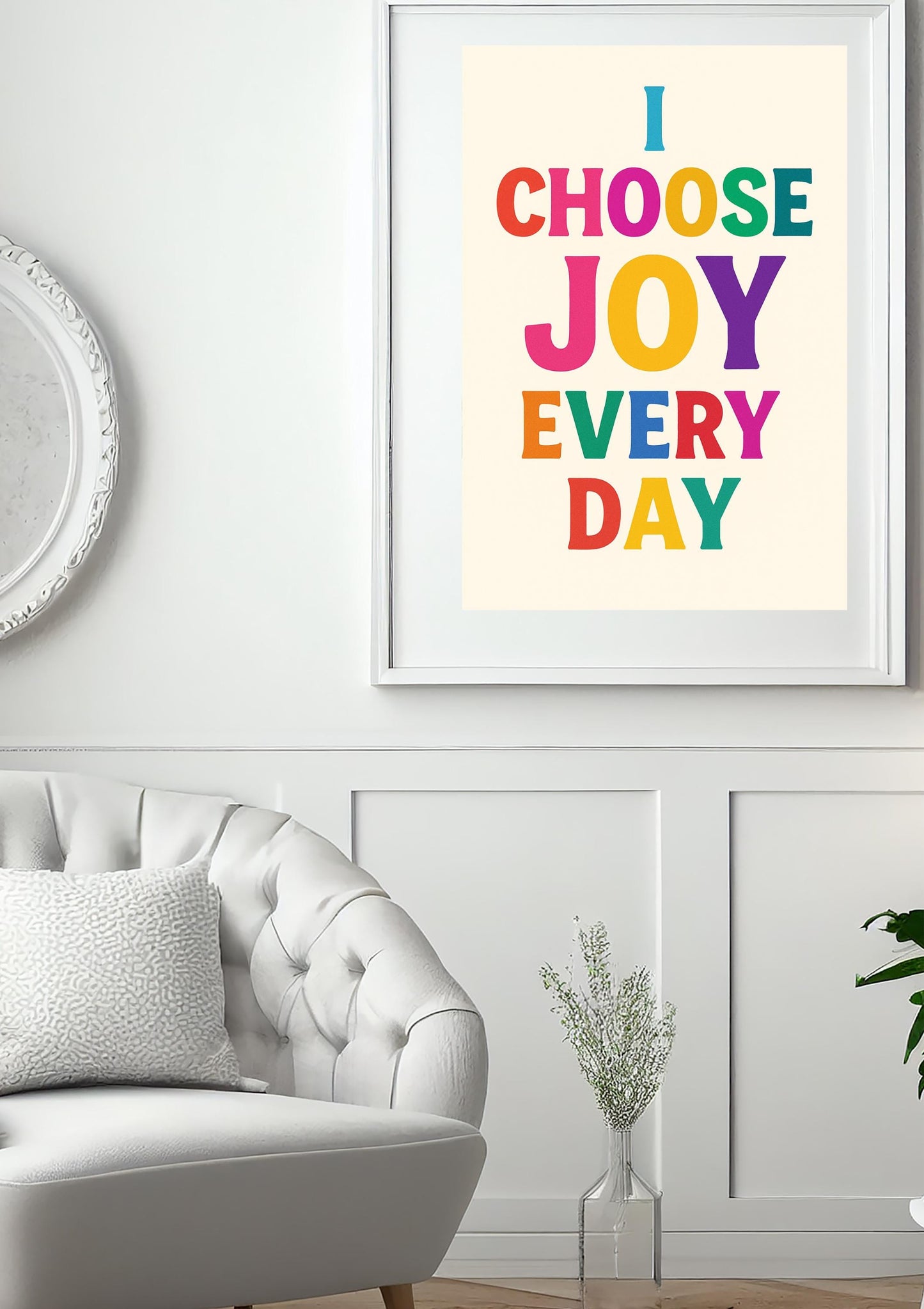 I Choose Joy Every Day Wall Art | Colorful Affirmation Printable | Retro Rainbow Quote Poster | Positive Mental Health Decor | Digital  PNG