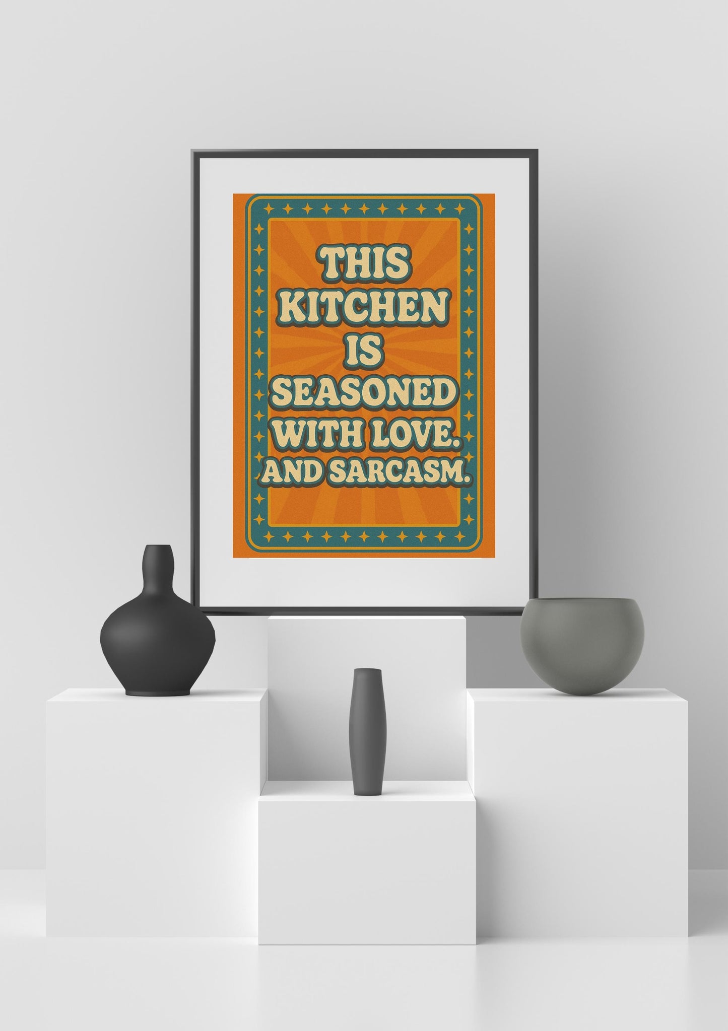 This Kitchen Is Seasoned with Love and Sarcasm | Funny Retro Kitchen Wall Art | Vintage Typography Printable | Instant Digital Download