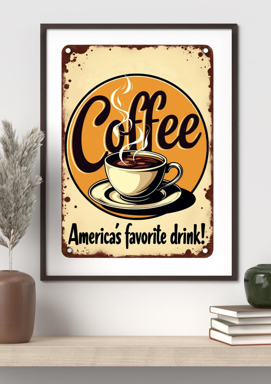Vintage Coffee Wall Art | Retro Kitchen Decor | America’s Favorite Drink Coffee Print | Digital Download Printable Sign | Rustic Cafe Poster