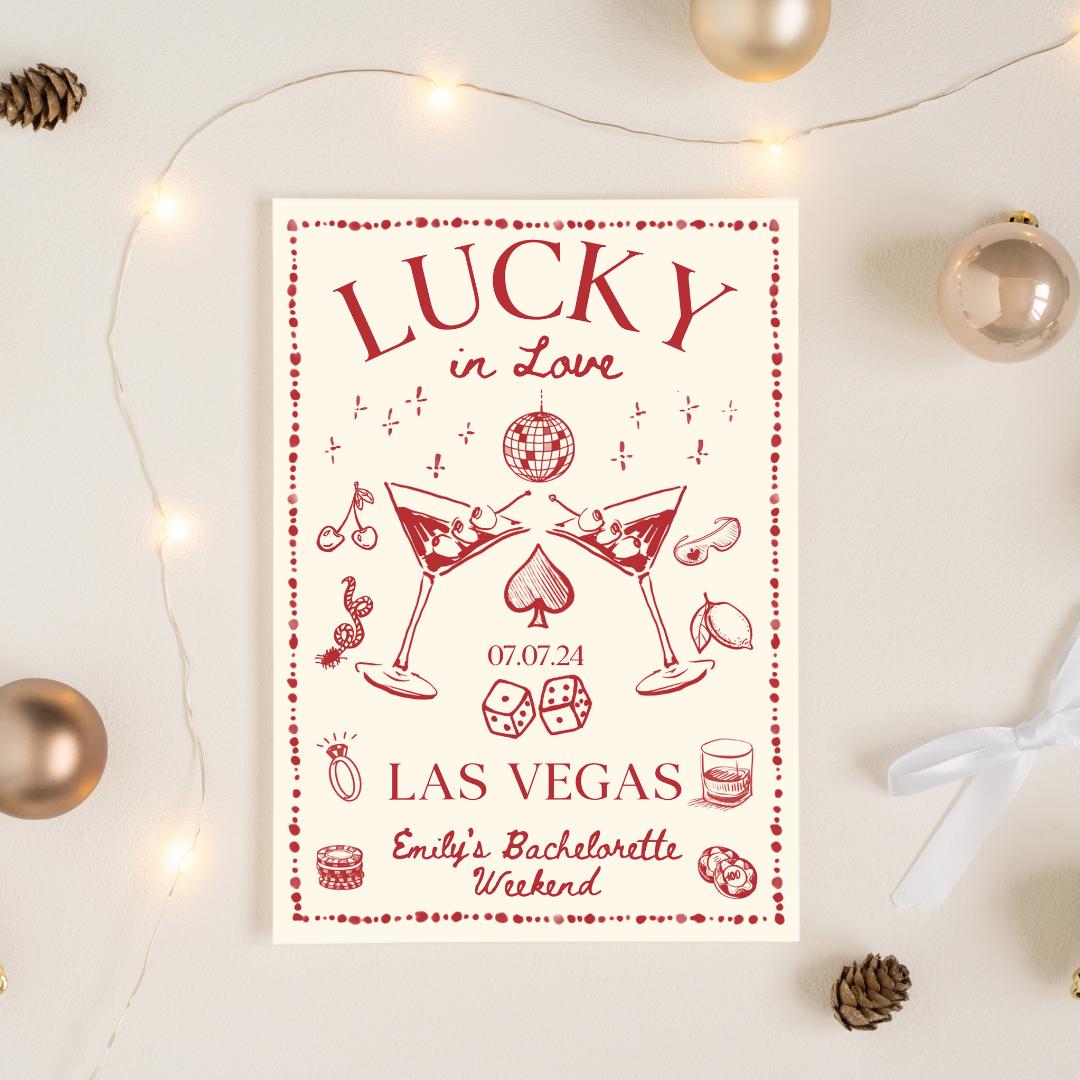 Lucky in Love Bachelorette Invitation | Editable Canva Template | Vegas Party Itinerary | Printable Digital Download | Instant Access
