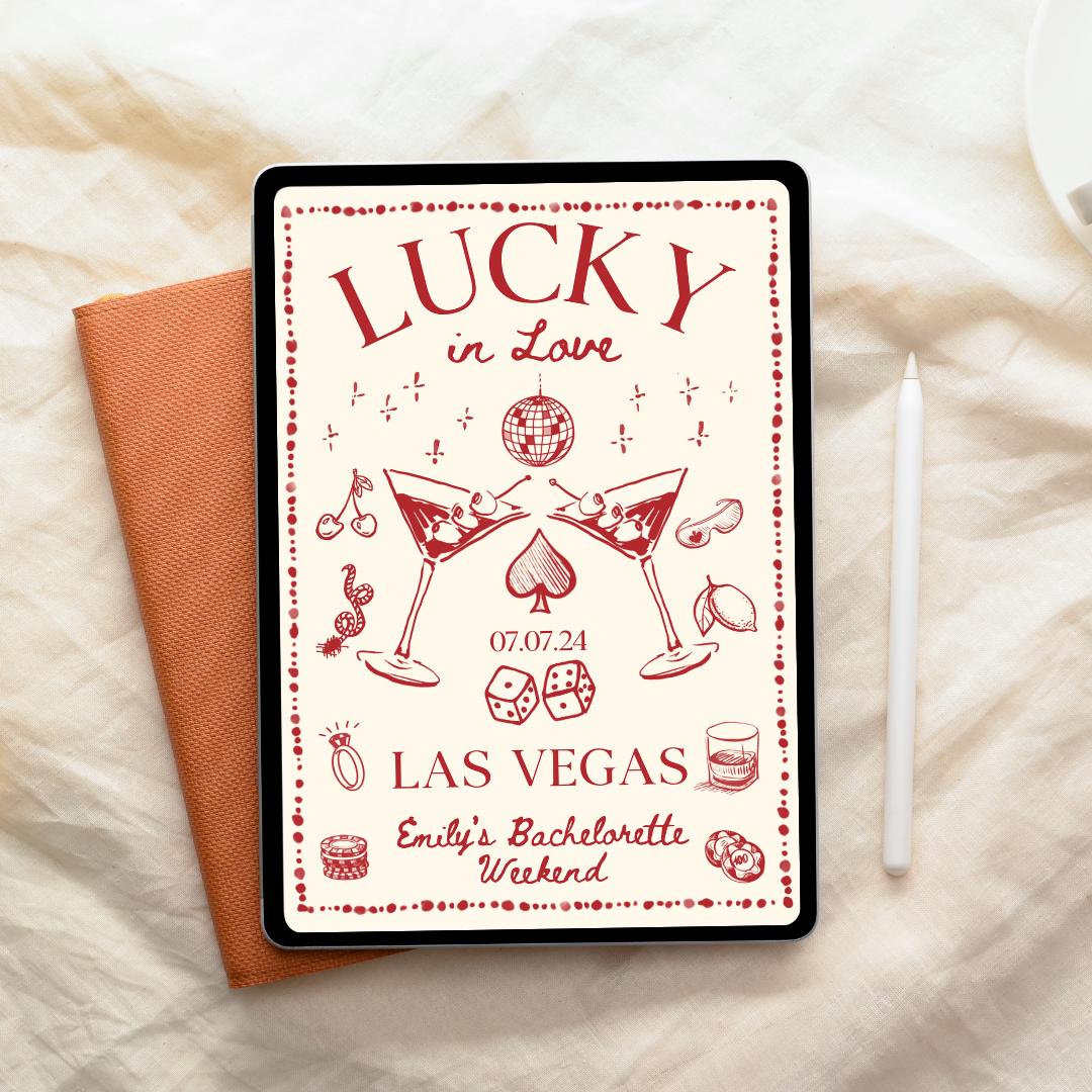 Lucky in Love Bachelorette Invitation | Editable Canva Template | Vegas Party Itinerary | Printable Digital Download | Instant Access