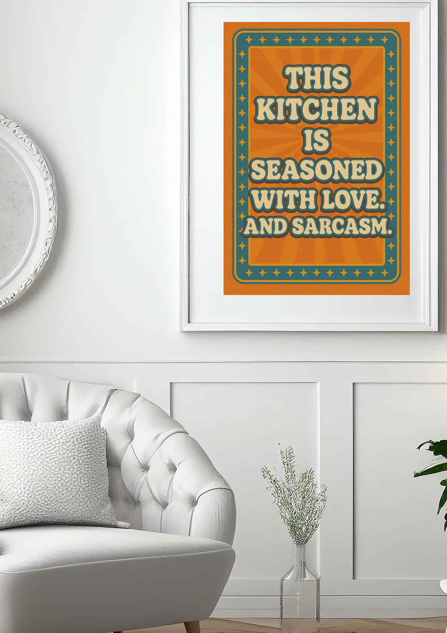 This Kitchen Is Seasoned with Love and Sarcasm | Funny Retro Kitchen Wall Art | Vintage Typography Printable | Instant Digital Download