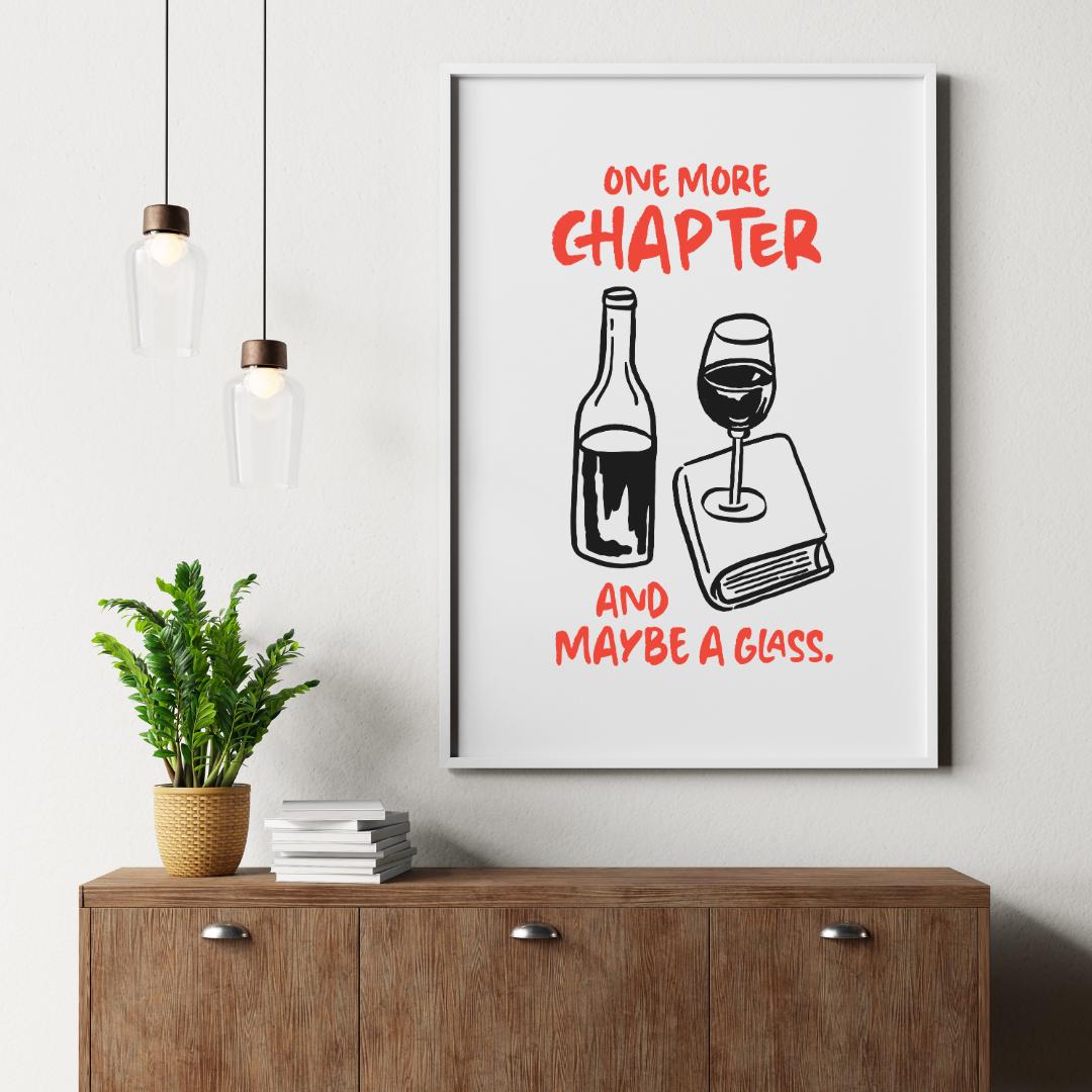 One More Chapter and Maybe a Glass PNG | Book & Wine Digital Sticker | Reading Quote Clipart | Cozy Reader Sublimation File | Instant