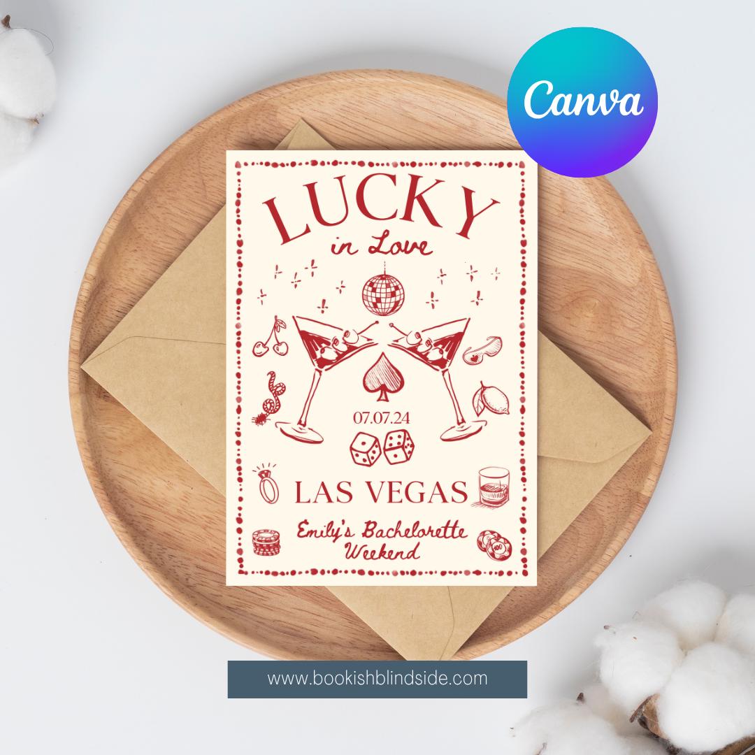 Lucky in Love Bachelorette Invitation | Editable Canva Template | Vegas Party Itinerary | Printable Digital Download | Instant Access