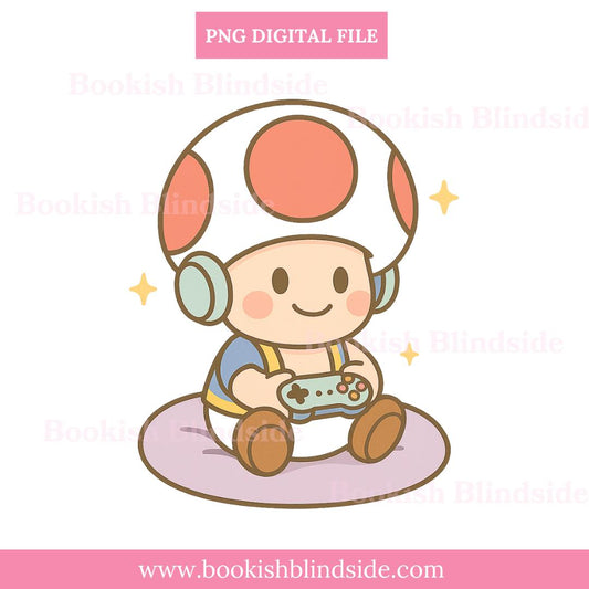 Kawaii Gamer Toad PNG | Cute Mario-Inspired Character | Digital Download | Gaming Clipart | Streamer Overlay Art | Digital Sticker Clipart
