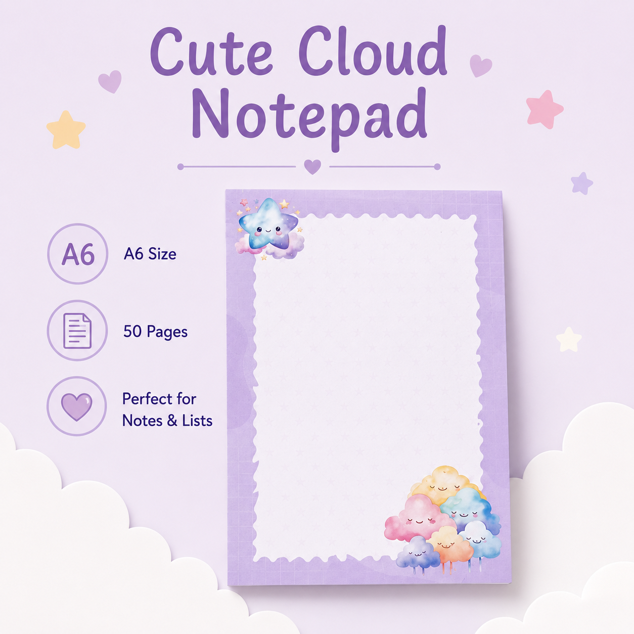 Cute Cloud Notepad | Kawaii Stationery for Daily Notes
